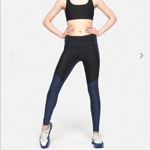 Outdoor Voices 2 Tone Warmup Leggings Blue & Black